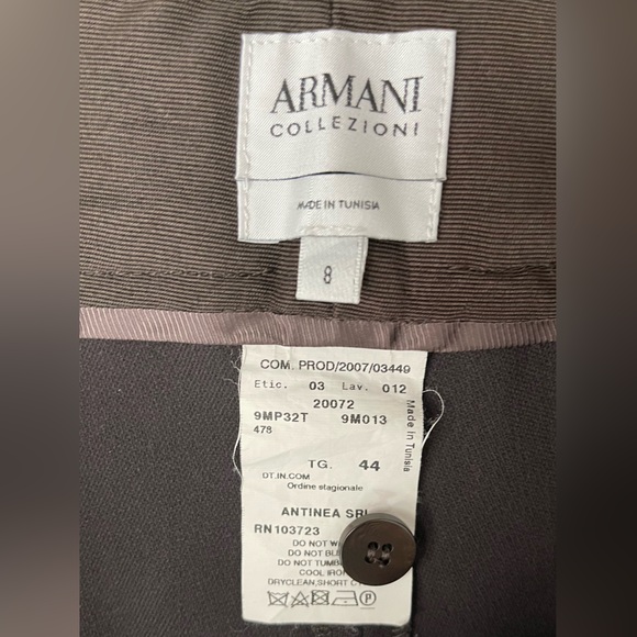 Armani Collezioni Pants Dark Brown Wide Leg Career Wool Trousers Dress Crepe - Picture 6 of 7